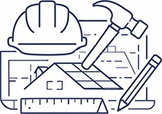 Outline graphic of a contractor holding a hammer